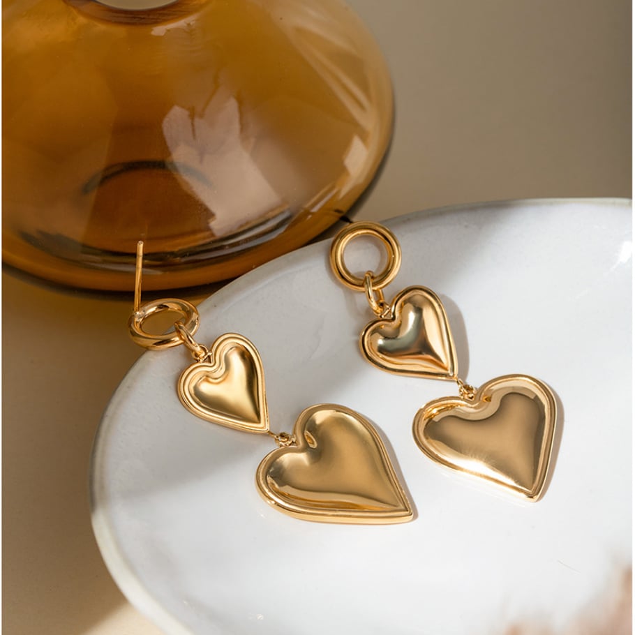 1 Paar einfache Serie Sweet Heart Edelstahl 18 Karat vergoldet Damen Tropfen Ohrringe Bild5