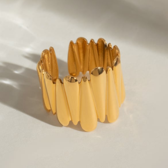 1 Piece Simple Retro Style Droplet Crossover Shape Stainless Steel 18K Gold Plated Women's Adjustable Ring