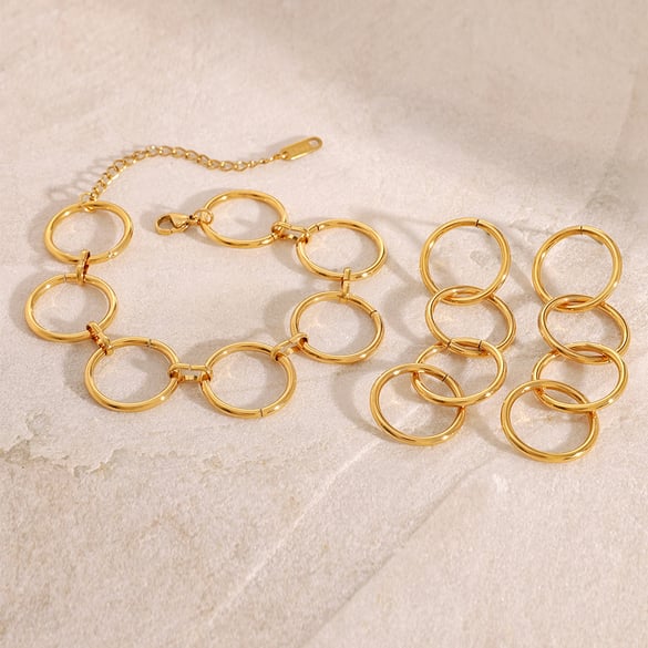 1 paio di orecchini da donna semplici in acciaio inossidabile placcato oro 18 carati, serie semplice e anulare 2