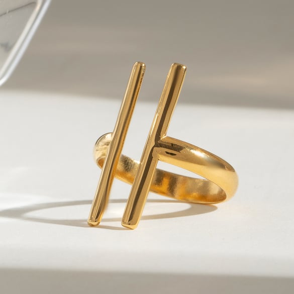 1 Pair Simple Series Simple Geometric Stainless Steel 18K Gold Plated Women Adjustable Rings 2