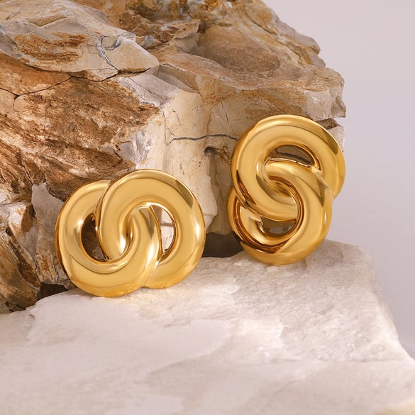 1 Pair Stylish Retro Style Oval-intersected Shape Stainless Steel 18K Gold Plated Women's Stud Earrings 2