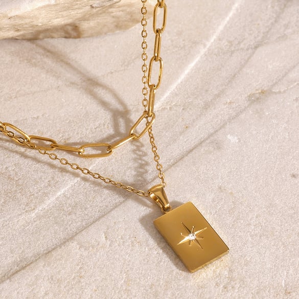 1 Piece Simple Series Simple Geometric Stainless Steel 18K Gold Plated Rhinestone Women Layered Necklaces 2