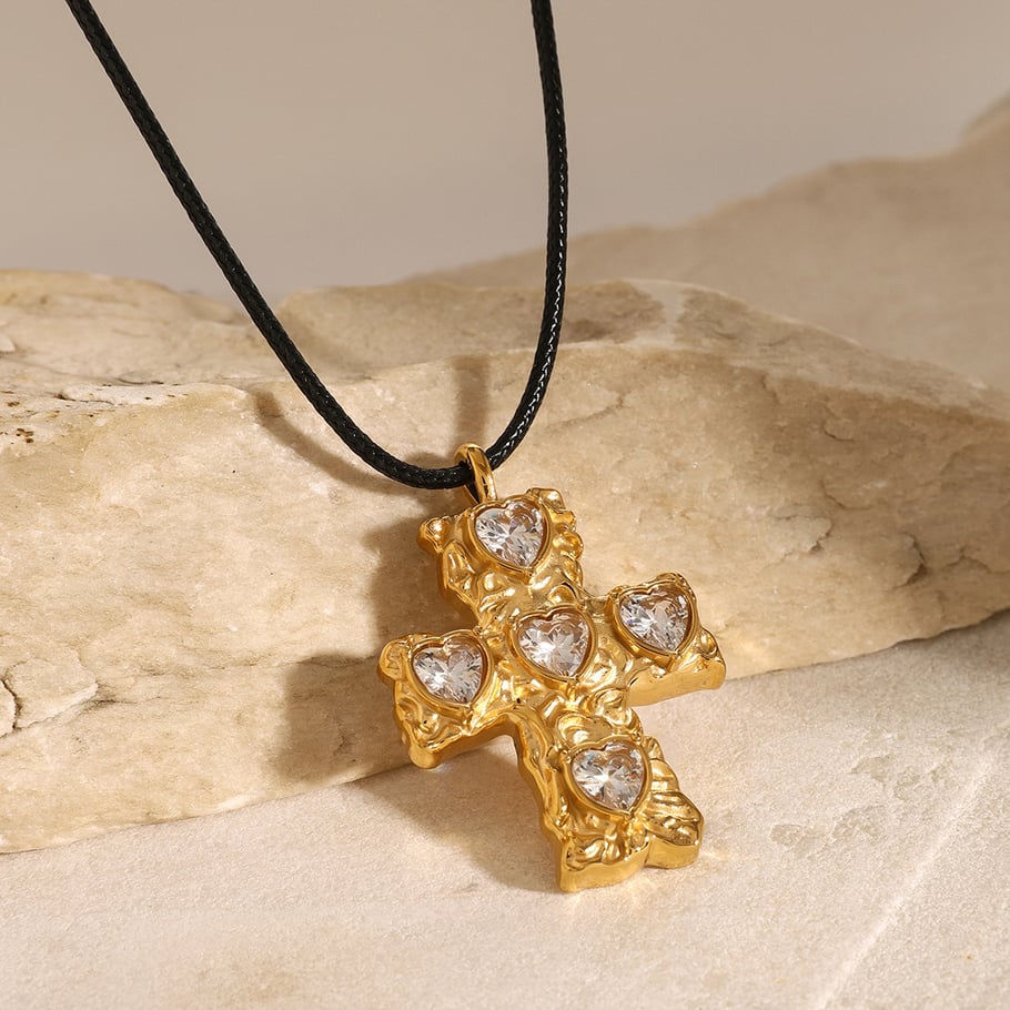 1 Paar Ohrringe im Retro-Kreuz-Design der Classic-Serie aus Edelstahl mit 18 Karat vergoldetem Zirkonia für Damen Bild5