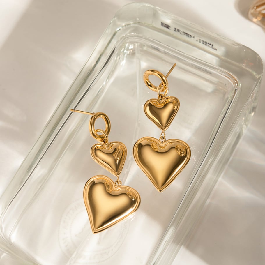 1 Paar einfache Serie Sweet Heart Edelstahl 18 Karat vergoldet Damen Tropfen Ohrringe Bild4