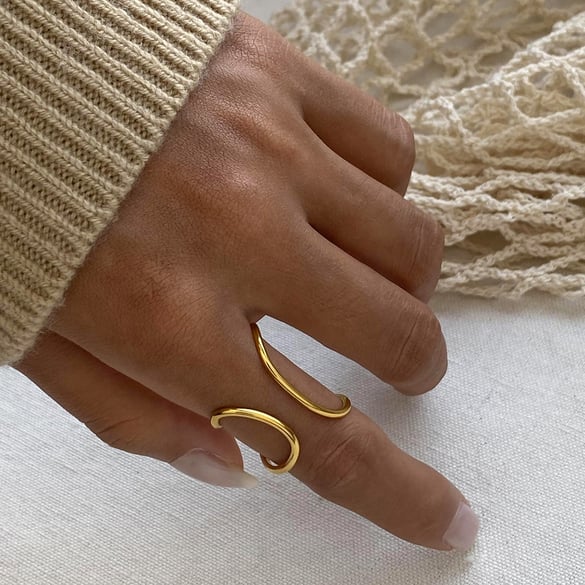 1 Pair Simple Series Simple line Stainless Steel 18K Gold Plated Women Adjustable Rings