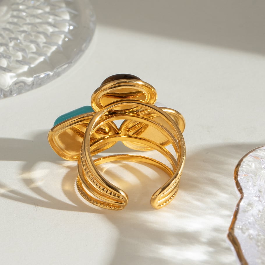 1 Pair Romantic Series Retro Geometric Stainless Steel 18K Gold Plated Women Adjustable Rings Picture3
