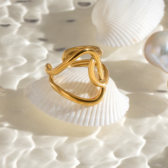 1 Pair Simple Series Casual Geometric Stainless Steel 18K Gold Plated Women Adjustable Rings 2