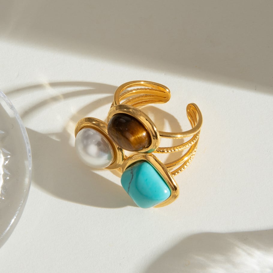 1 Pair Romantic Series Retro Geometric Stainless Steel 18K Gold Plated Women Adjustable Rings Picture4