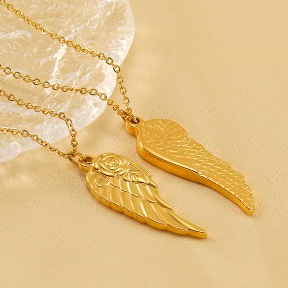 1 Piece Retro Style Angel's Wing Shape Stainless Steel 18K Gold Plated Unisex Pendant Necklace 2