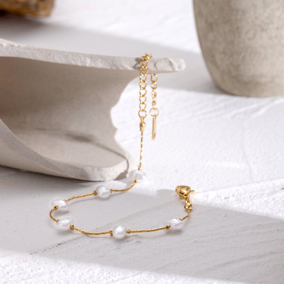 1 Piece Classic Series Elegant Geometric Stainless Steel 18K Gold Plated Artificial Pearl Women Chain Bracelets Picture3