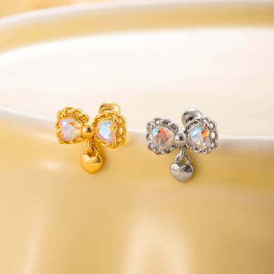 1 Pair Simple Series Simple Bow Knot Titanium Steel No Plating Material Zircon Women Stud Earrings h5 Picture3
