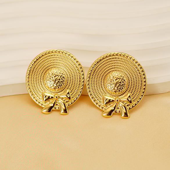1 par de pendientes colgantes de acero inoxidable chapados en oro de 18 quilates con diseño retro de cuadros para mujer