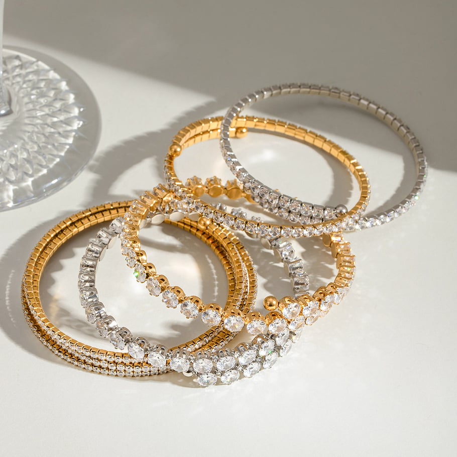 1 Piece Simple Series Casual Geometric Stainless Steel 18K Gold Plated Zircon Women Bangles Picture4