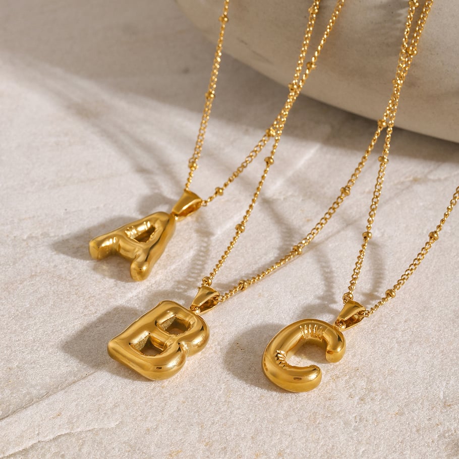 1 pieza de collar colgante de acero inoxidable chapado en oro de 18 quilates con letras informales de serie simple para mujer Imagen3