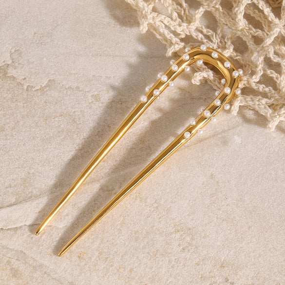 1 paire de pinces à cheveux pour femme en acier inoxydable plaqué or 18 carats avec lettres quotidiennes et perles