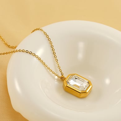 1 Piece Simple Elegant Style Octagon Shape Stainless Steel 18K Gold Plated Inlay Square Zircon Women's Pendant Necklace h5 Picture6