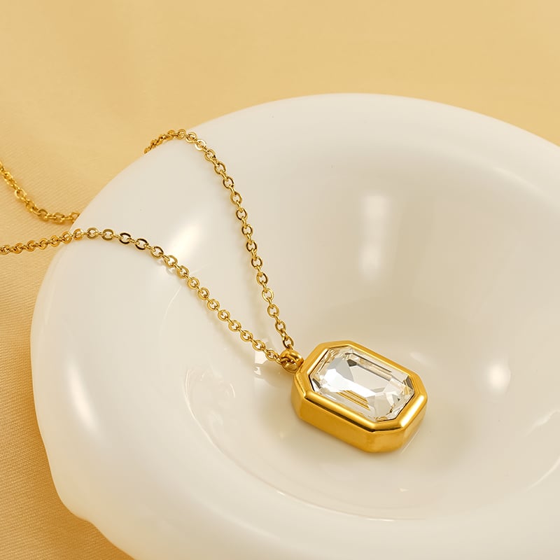 1 Piece Simple Elegant Style Octagon Shape Stainless Steel 18K Gold Plated Inlay Square Zircon Women's Pendant Necklace Picture6