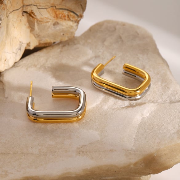 1 paio di orecchini a cerchio da donna in acciaio inossidabile placcato oro 18 carati, semplici e casual, geometrici