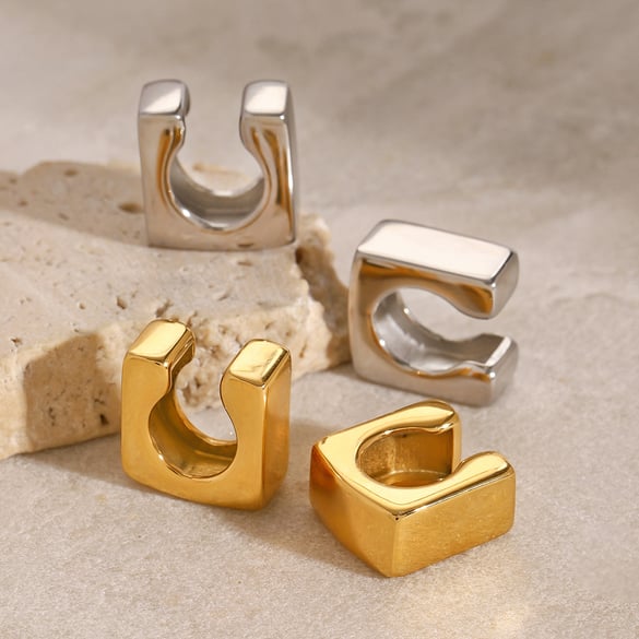 1 paio di orecchini a clip da donna in acciaio inossidabile placcato oro 18 carati, semplici e casual, geometrici 2