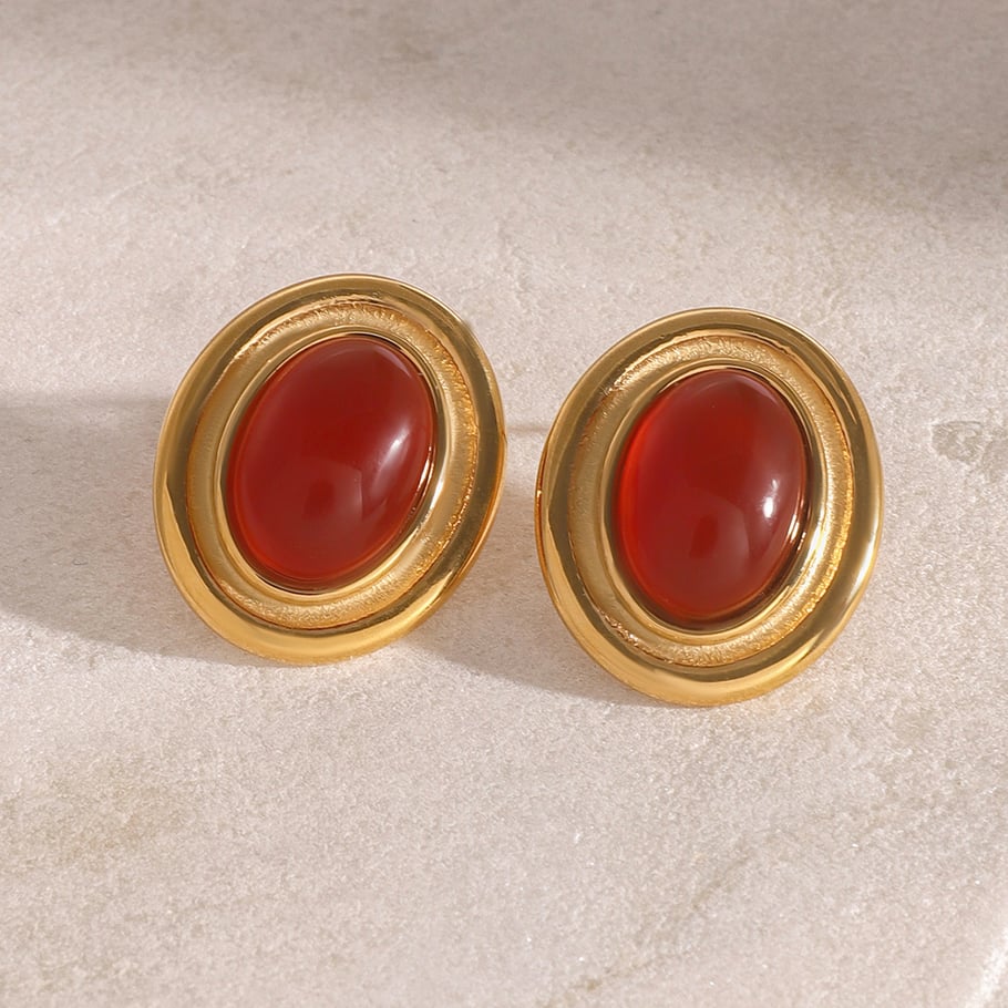 1 Pair Luxurious Series Retro Geometric 18K Gold Plated Artificial Gemstone Women Stud Earrings Picture5