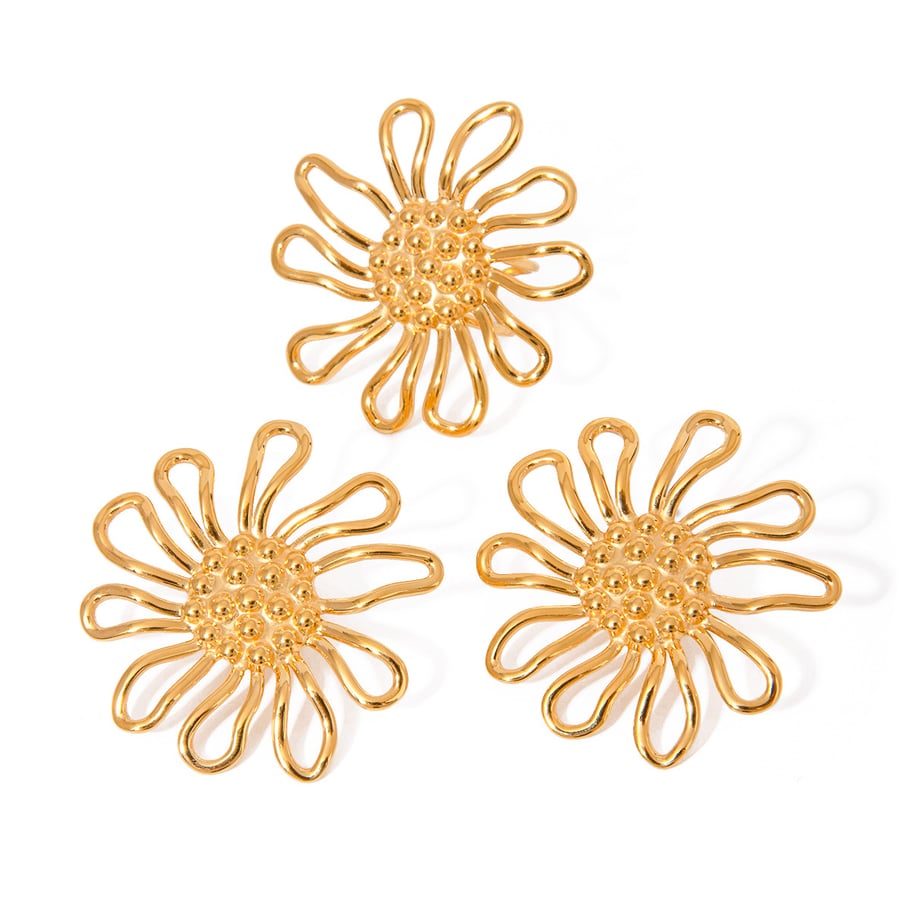 1 Pair Simple Series Elegant Flower Stainless Steel 18K Gold Plated Women Adjustable Rings Picture6