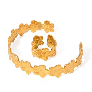 1 Stück Simple Series Retro Flower Edelstahl 18 Karat vergoldete Damen Armreifen h5 Bild5