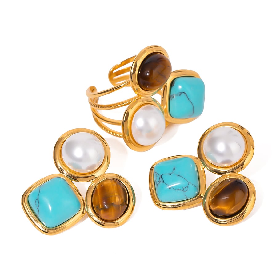 1 Pair Romantic Series Retro Geometric Stainless Steel 18K Gold Plated Women Adjustable Rings Picture6
