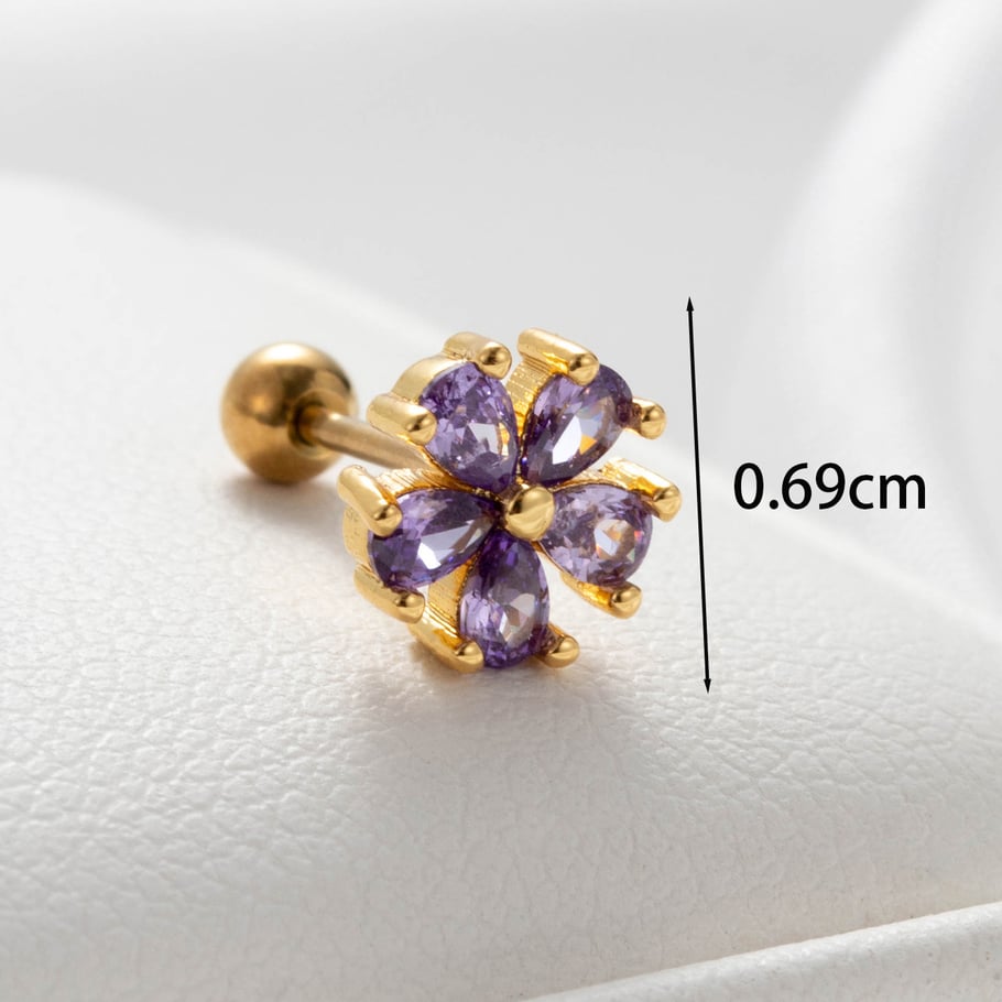 1 Pair Simple Series Simple Flower Titanium Steel No Plating Material Zircon Women Stud Earrings Picture3