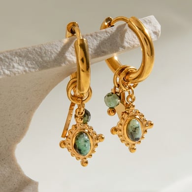 1 Paar einfache Serie elegante geometrische Edelstahl 18 Karat vergoldet Naturstein Damen Tropfen Ohrringe h5 Bild3