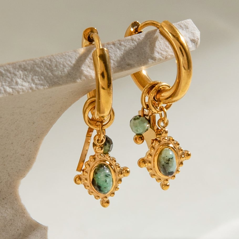 1 Paar einfache Serie elegante geometrische Edelstahl 18 Karat vergoldet Naturstein Damen Tropfen Ohrringe Bild3