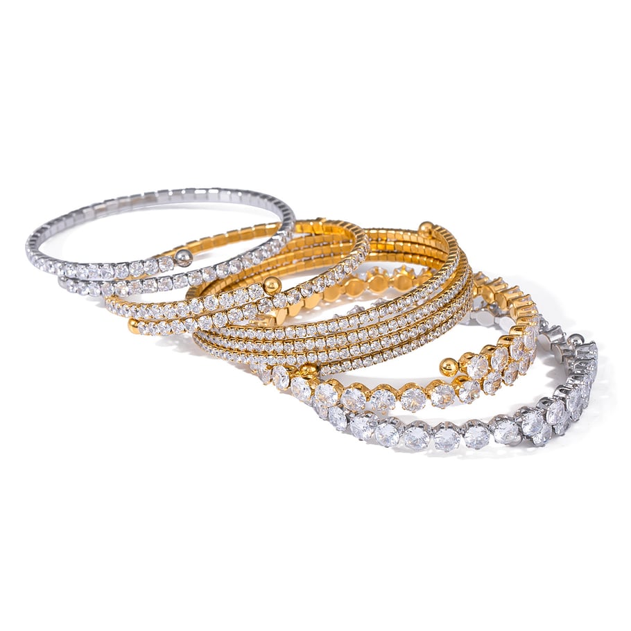 1 Piece Simple Series Casual Geometric Stainless Steel 18K Gold Plated Zircon Women Bangles Picture5