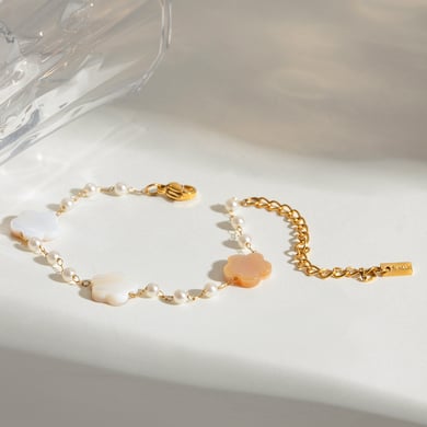 1 Piece Simple Series Sweet Flower Stainless Steel 18K Gold Plated Women Beaded Bracelets h5 Picture3