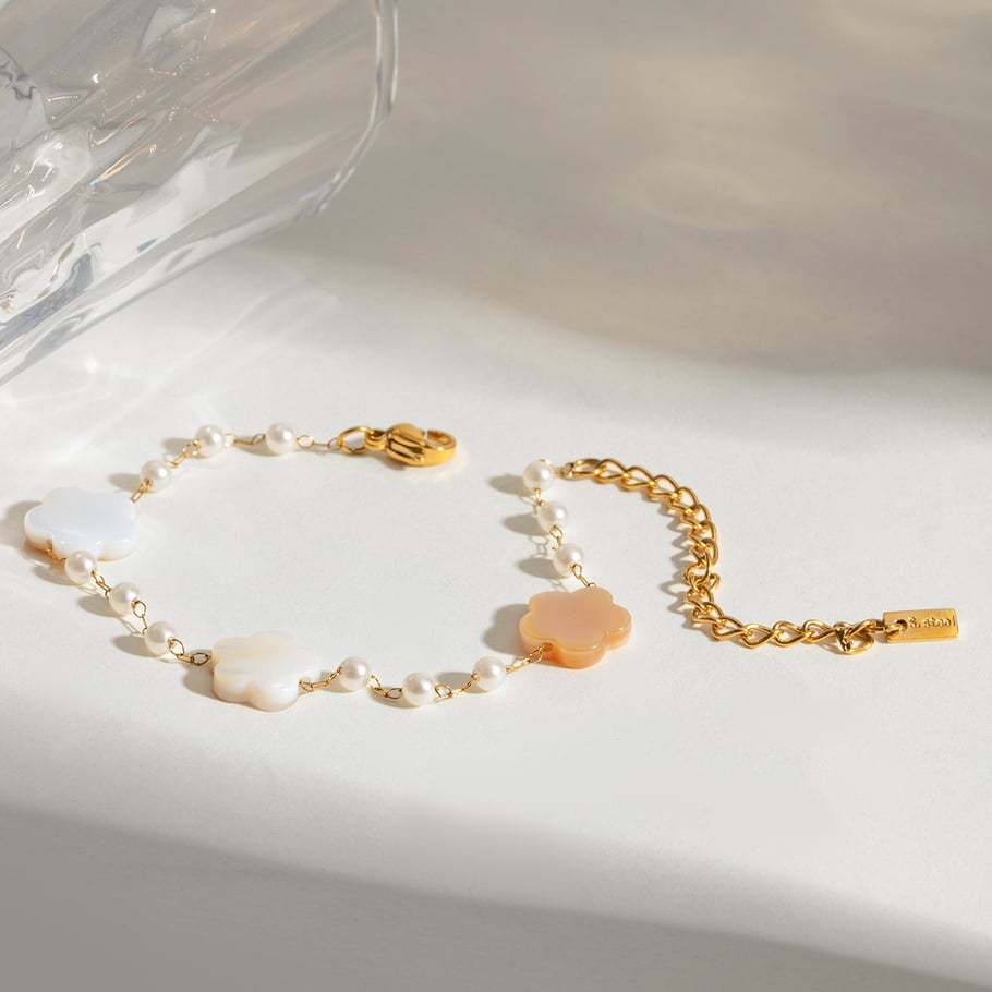 1 Piece Simple Series Sweet Flower Stainless Steel 18K Gold Plated Women Beaded Bracelets Picture3