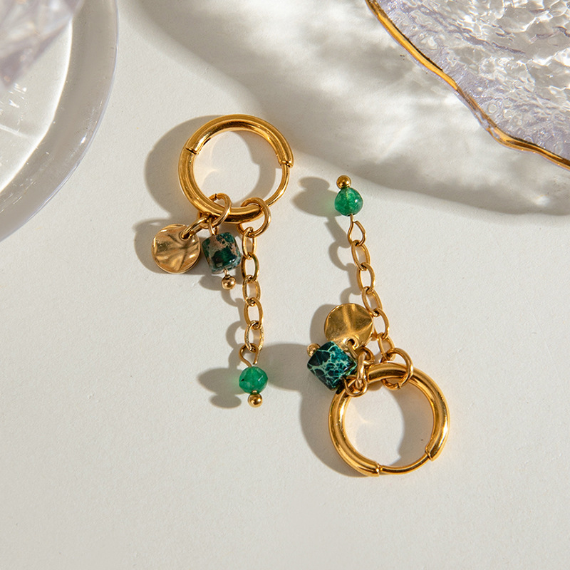 1 Paar einfache Serie elegante geometrische Edelstahl 18 Karat vergoldet Naturstein Damen Tropfen Ohrringe Bild8
