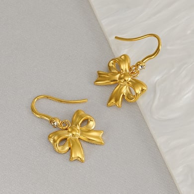 1 Pair Ins Fashionable Style Bowknot Shape Titanium Steel 18K Gold Plated Inlay Artificial Crystal Women's Drop Earrings h5 Picture8