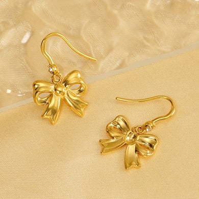 1 Pair Ins Fashionable Style Bowknot Shape Titanium Steel 18K Gold Plated Inlay Artificial Crystal Women's Drop Earrings h5 Picture9