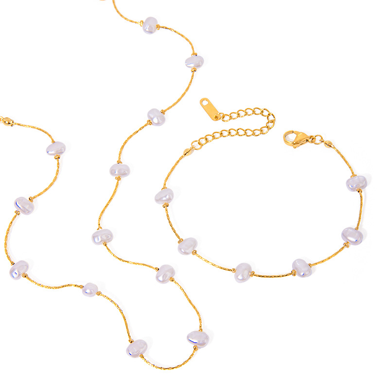 1 Stück Simple Series Süße geometrische Edelstahl 18 Karat vergoldete Kunstperle Damen Kettenhalsketten Bild6