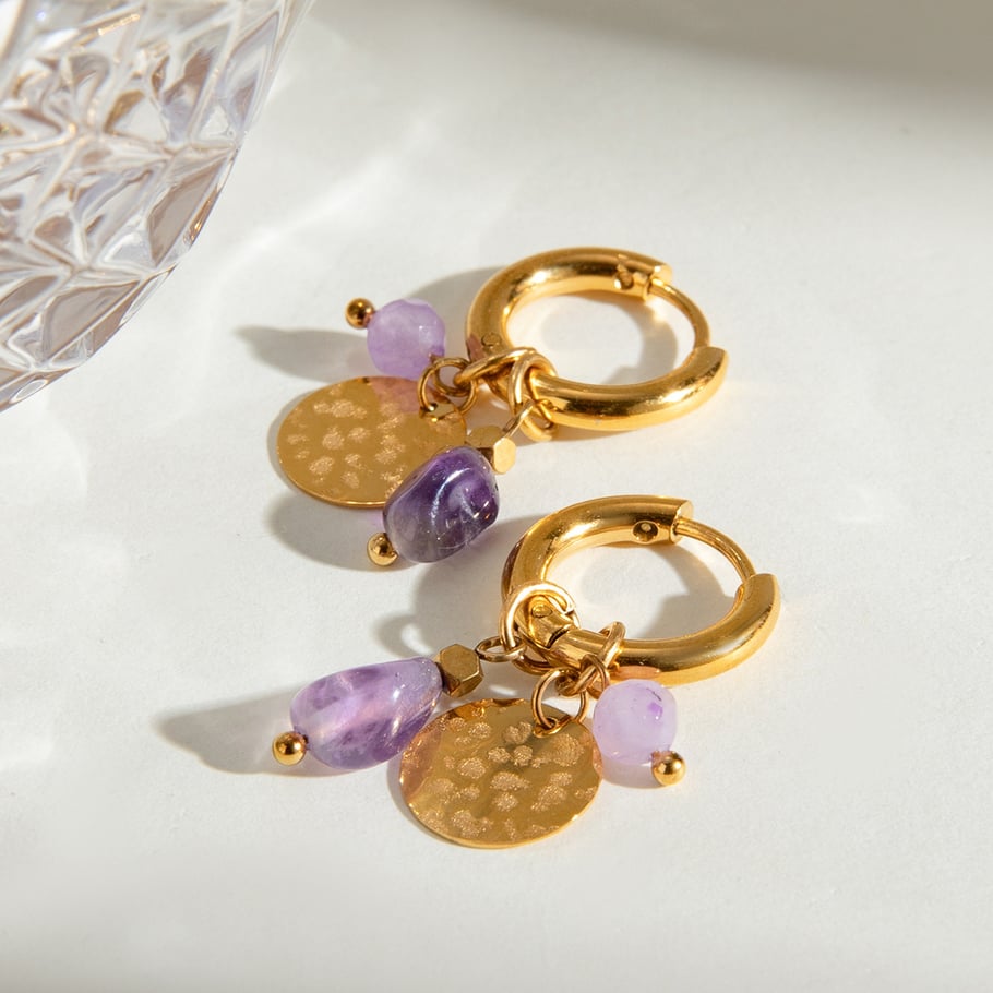 1 Paar einfache Serie elegante geometrische Edelstahl 18 Karat vergoldet Naturstein Damen Tropfen Ohrringe Bild9