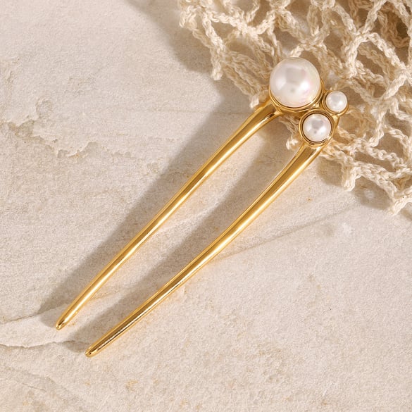 1 paio di fermagli per capelli da donna in perle artificiali placcati in oro 18 carati, serie semplice, eleganti e geometrici
