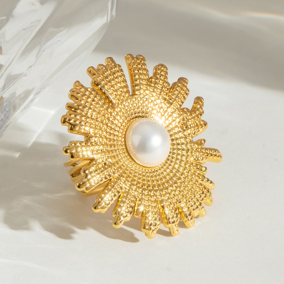 1 Paar Simple Series Retro Flower Edelstahl 18 Karat vergoldete verstellbare Damenringe Bild4