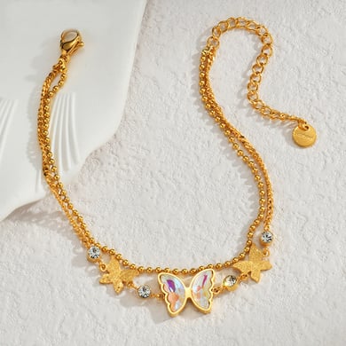 Bracelet à breloques pour femme, série romantique, motif animal doux, en acier inoxydable plaqué or 18 carats, verre h5 Image4