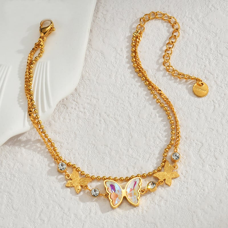 Bracelet à breloques pour femme, série romantique, motif animal doux, en acier inoxydable plaqué or 18 carats, verre Image4