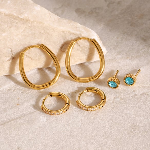 1 Pair Simple Series Sweet Geometric Stainless Steel 18K Gold Plated Zircon Women Earrings Set