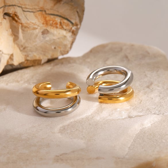 1 paire de boucles d&#39;oreilles à clip géométriques décontractées en acier inoxydable plaqué or 18 carats pour femmes