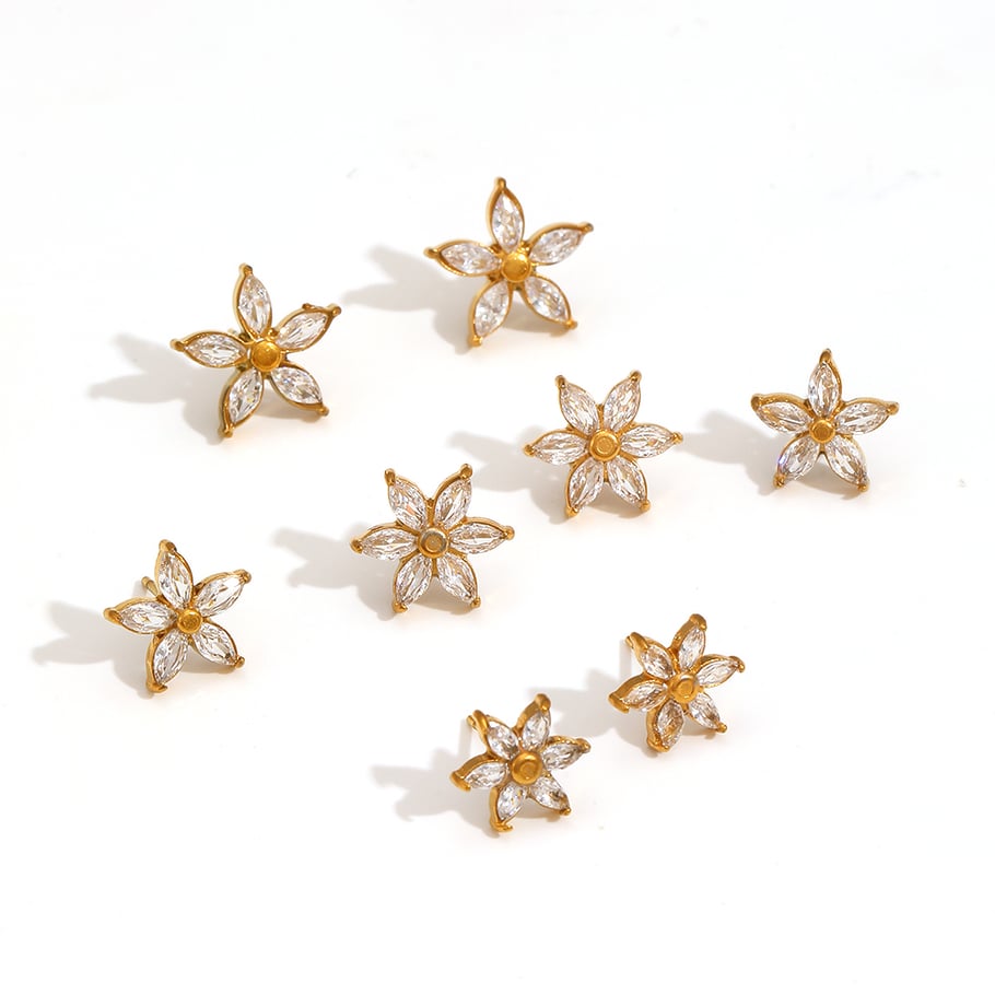 1 Pair Simple Series Daily Flower Stainless Steel 18K Gold Plated Women's Stud Earrings Picture4