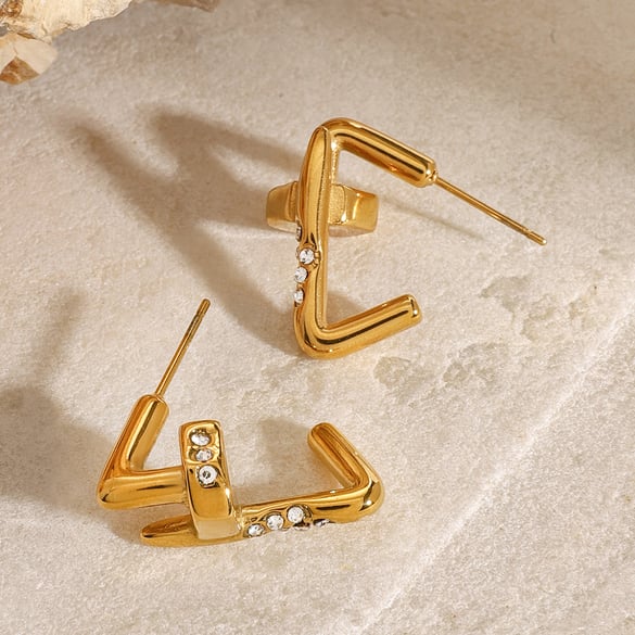 1 paar Simple Series Daily geometrische roestvrijstalen 18K vergulde dames oorbellen 2