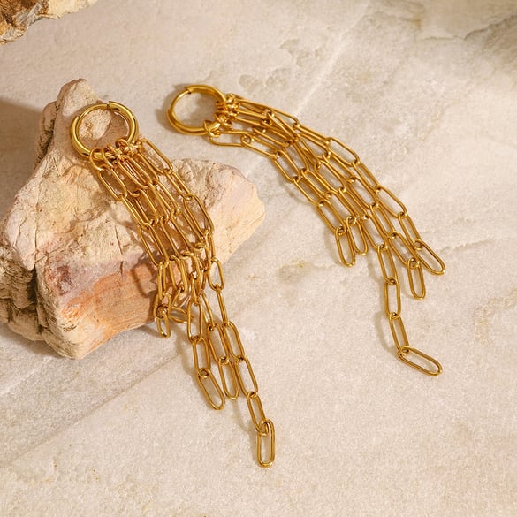1 paire de boucles d&#39;oreilles pendantes élégantes à pampilles en acier inoxydable plaqué or 18 carats pour femme, série classique