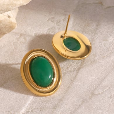 1 Pair Luxurious Series Retro Geometric 18K Gold Plated Artificial Gemstone Women Stud Earrings h5 Picture4