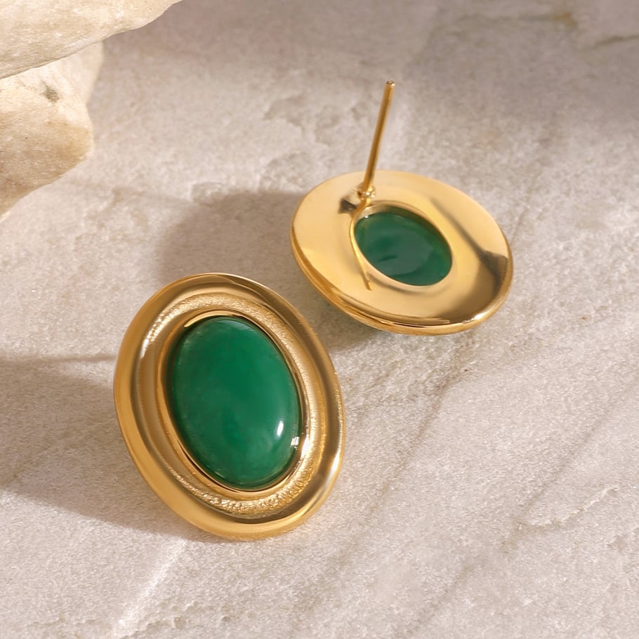 1 Pair Luxurious Series Retro Geometric 18K Gold Plated Artificial Gemstone Women Stud Earrings Picture4