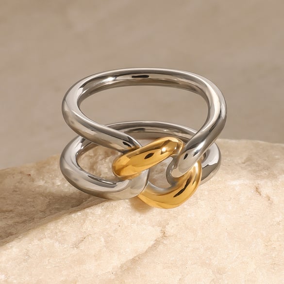1 paar Simple Series Simple Twist roestvrij staal 18K vergulde dames enkele ringen